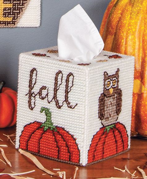 Greet your guests with this adorable scarecrow and pal. Kit includes 7 mesh plastic canvas, acrylic yarn and pattern. Wall hanging size 13.5" x 22.5". Coaster set of 6 size 4.5" x 4.5". Tissue box cover fits boutique size. Plastic Canvas Box Patterns, Kleenex Box Cover, Cowboy Decorations, Plastic Canvas Coasters, Mary Maxim, Candle Wrap, Plastic Canvas Tissue Boxes, Animal Cross Stitch Patterns, Plastic Canvas Patterns Free