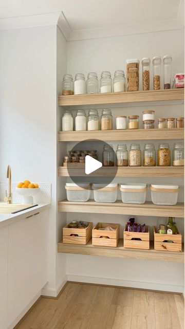 Pantry Goals, Bamboo Spice Rack, Ikea Australia, Things Organized Neatly, Pantry Organisation, Cereal Containers, Pantry Makeover, Coffee Jars, Oak Shelves