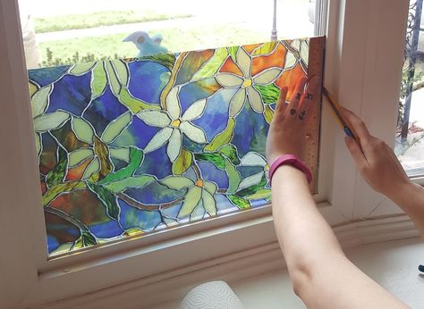 Painting On Glass Windows, Diy Stained Glass Window, Stain Glass Window Art, Fake Window, Frosted Window Film, Window Stained, Stained Glass Window Film, Decorative Window Film, Glass Window Art