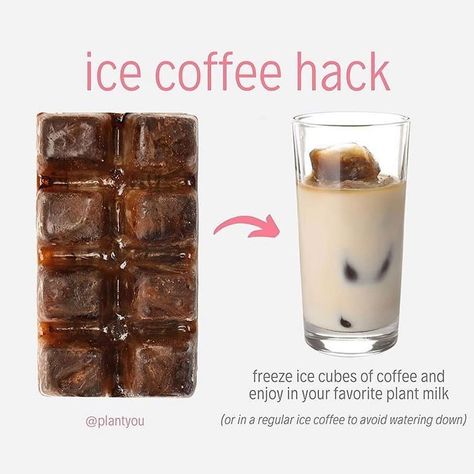 ❤Calories Track | Nutrition❤ on Instagram: “☕️ICE COFFEE HACK! . 💕Love ice coffee but find it gets watered down after a few minutes? Next time you brew some coffee make a little extra…” Vegan Latte, Vegan Drinks Recipes, Plant Based Recipes Breakfast, Vegan Recipes Plant Based, Coffee Hacks, Vegan Drinks, Plant Based Breakfast, Oil Free Vegan, Whole Food Diet