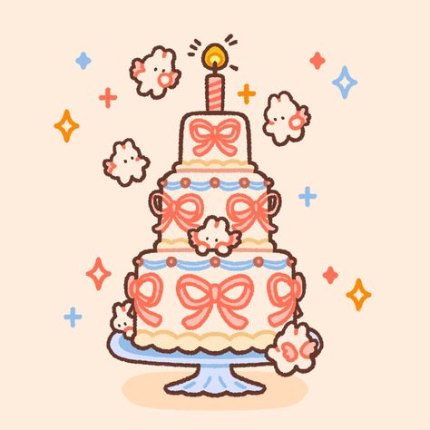 the bunnies made a birthday cake! ✨🎀 to celebrate my birthday coming up in a few weeks, this month’s goodies are an extra special bday theme! i’ve also made 2 sticker designs this time as a bonus goodie for all sticker club + combo club rewards members. join any time in july to get these via snail mail! 💖 #patreonrewards #artistsonpatreon #cutearteveryday #pastelart #kawaiiart #bunnyart #bunnyartist #birthdaycakeart #vinylstickers #stickerclub #wallpaperpack #iconpack #artprint Birthday Party Reference, Cakes Doodle, My Birthday Coming Up, Bday Illustration, Birthday Cake Doodle, Cute Cake Drawing, Birthday Cake Art, July Themes, Birthday Cake Drawing