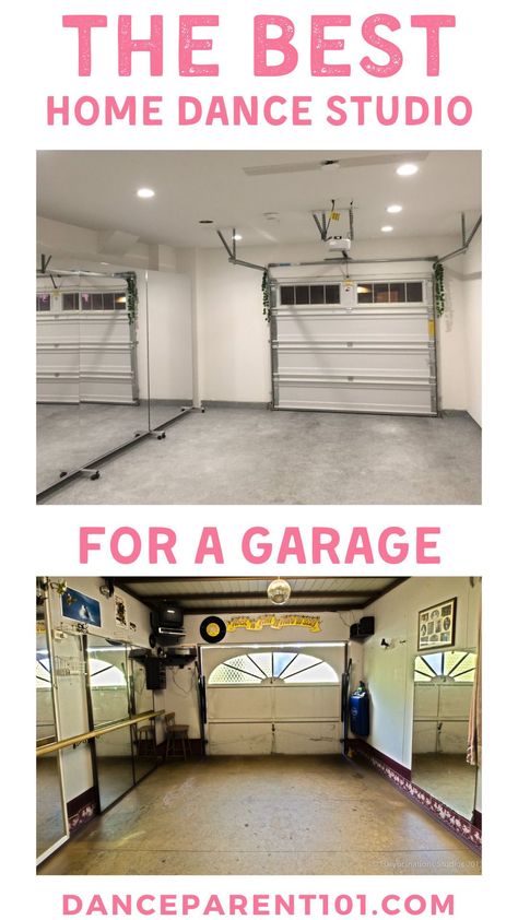 Dance Room In Garage, Transform Garage Into Gym, Home Gym And Dance Studio, Garage Into Dance Studio, Shed Dance Studio, Garage Ballet Studio, Dance Studio Garage, Converting Garage Into Gym, Garage Dance Studio Ideas