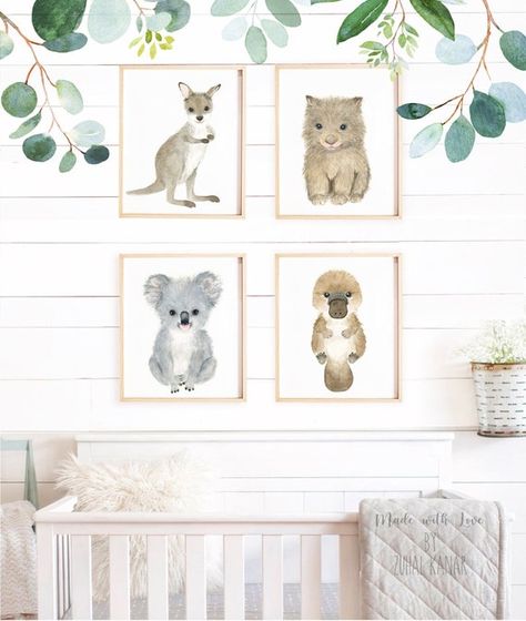 Neutral Animal Nursery, Australian Animal Nursery, Australian Nursery, Australian Decor, Koala Nursery, Farm Nursery Decor, Kangaroo Baby, Baby Animal Art