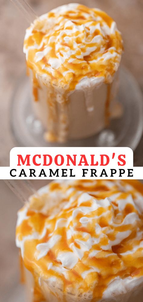 Mcdonalds Caramel Frappe Recipe, Keto Frappe, Frappachino Recipe, Mcdonalds Caramel Frappe, Blended Coffee Recipes, Carmel Frappe, Frappuccino Recipes, Caramel Frappe Recipe, Diy Coffee Drinks