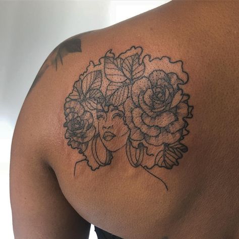 475 Likes, 7 Comments - Brittany (@humblebeetattoo) on Instagram: “Afro Woman for Liana! Flash done at @inkbox” African Tattoos For Women, Afro Flowers, Afro Tattoo, Girl Spine Tattoos, Tattoo Fixes, Faith Tattoo On Wrist, Girl Shoulder Tattoos, African Tattoo, Stylish Tattoo