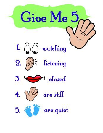 Give Me 5! – Obedience Chart For Class Settings Or Group Teaching | Parenting Self-Government Give Me 5 Classroom Rules, Give Me Five Game, Give Me Five Classroom Rules, Give Me 5 Poster Classroom Management, Teaching Obedience, What Is A Teacher, Classroom Rules Printable, Uppfostra Barn, Hutch Plans