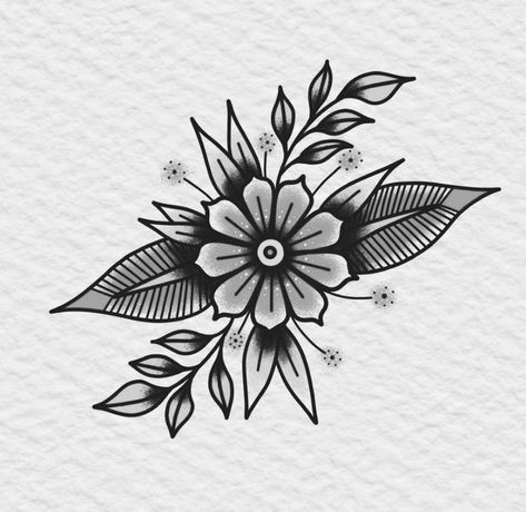 American Traditional tattoo White Flower Tattoo, School Black And White, Traditional Tattoo Filler, American Style Tattoo, Traditional Tattoo Black And White, Small Traditional Tattoo, Black And White Flower Tattoo, Tattoo Art Design, Traditional Tattoo Drawings