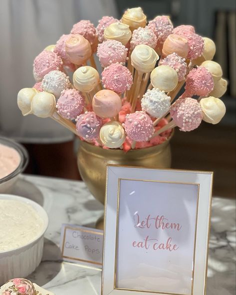 Cake Pops For Bridal Shower Favors, Mini Sweet 16 Party, Bride To Be Dessert Table, Couples Shower Dessert Ideas, Bridal Shower Cake Balls, Pink Bridal Shower Desserts, Bachelorette Party Sweets, Easy Bridal Shower Desserts, Bridal Shower Treats Desserts