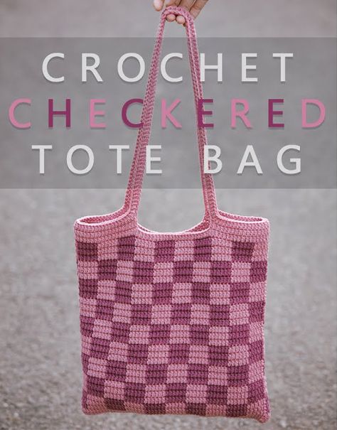 Easy Crochet Checkered Tote Bag Pattern Crochet Checkered, Modern Haken, Crochet Tote Pattern, Sac Tote Bag, Knitting Bag Pattern, Tote Bag Pattern Free, Free Crochet Bag, Knitting Tote Bag, Knitting Tote