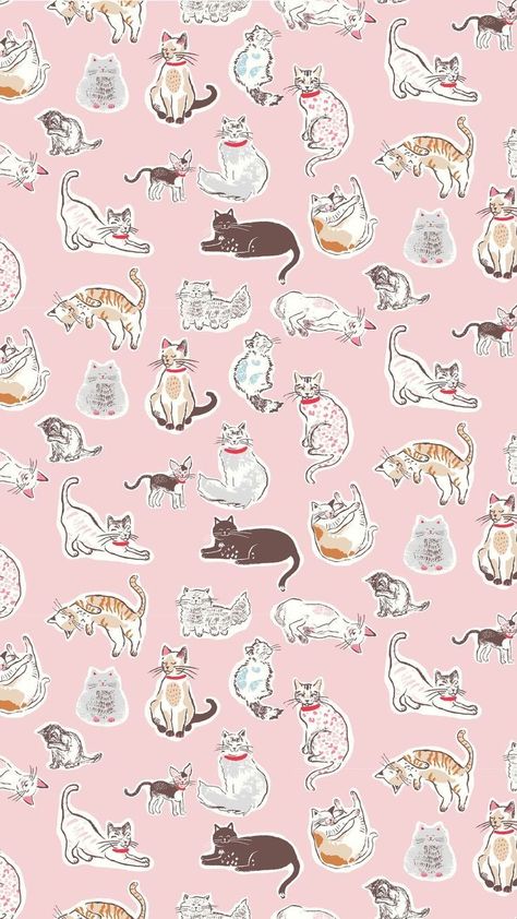 Spring Cat Wallpaper, Wallpaper Backgrounds Cats, Dog And Cat Wallpaper, Cat Pink Wallpaper, Pink And Brown Wallpaper, Pink Cat Wallpaper, Cat Drawing Wallpaper, Cat Aesthetic Wallpaper, Cats Brown