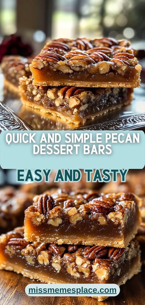 Enjoy a slice of heaven with these Quick and Simple Pecan Dessert Bars that are both delicious and easy to prepare. With just a handful of ingredients, you can create a delightful dessert that combines the rich flavors of pecans and caramel. Perfect for last-minute gatherings or satisfying sweet cravings, these bars will quickly become a family favorite. Serve them warm or cold and watch your loved ones devour them in no time. Baking has never been this effortless! Caramel Pecan Bars, Easy Dessert Bars, Twilight Home, Desserts Quick, Pecan Desserts, Easy Caramel, Pecan Bars, Caramel Desserts, Pecan Pie Bars