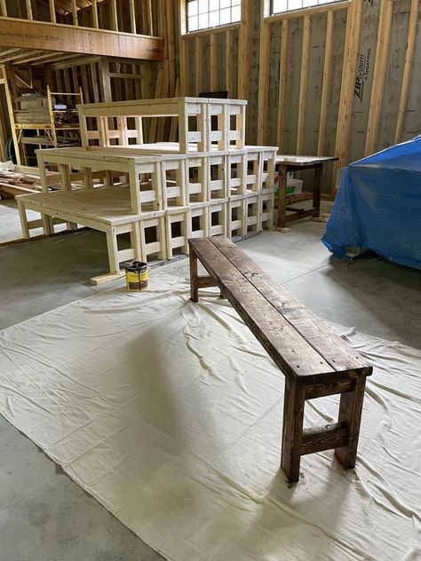 Bench Seating For Wedding, Diy Wedding Benches Ceremony Seating, Diy Benches For Wedding, Outdoor Wedding Ceremony Benches, Wood Benches For Wedding, Diy Wedding Furniture, Simple Benches Diy, Dining Table Bench Diy, Outdoor Wedding Round Tables