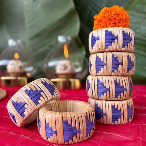 Rattan Indigo Napkin Rings New addition to the tableware accessories collection. DM to know more! #Ajaara #sustainableliving #rattan #tableware #greenfestivities #gifting #artisanmade #naturalmaterials Accessories Collection, Sustainable Living, Natural Materials, Napkin Rings, Napkins, Tin, Tableware, Quick Saves