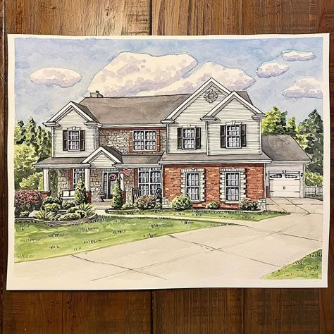 House Painting Ideas, House Paintings, Beautiful Dawn, Watercolor House Painting, Watercolor House, Watercolor House Portrait, Perspective Drawing Architecture, Building Painting, Art Tutorials Watercolor