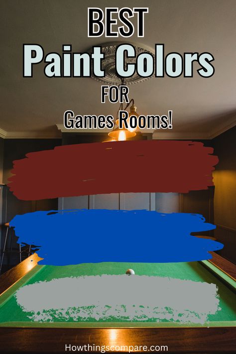 Decorating your game room can be a fun, flexible process. But choosing the right paint colors can be difficult. Here are 11 paint colors that are great to use for a games room. Game Room Score Board Chalkboard Paint, Entertainment Room Paint Colors, Rec Room Color Ideas, Game Room Paint Colors Wall, Gaming Room Color Ideas, Gaming Room Wall Paint, Game Room Color Scheme, Game Room Wall Color, Game Room Colors Paint