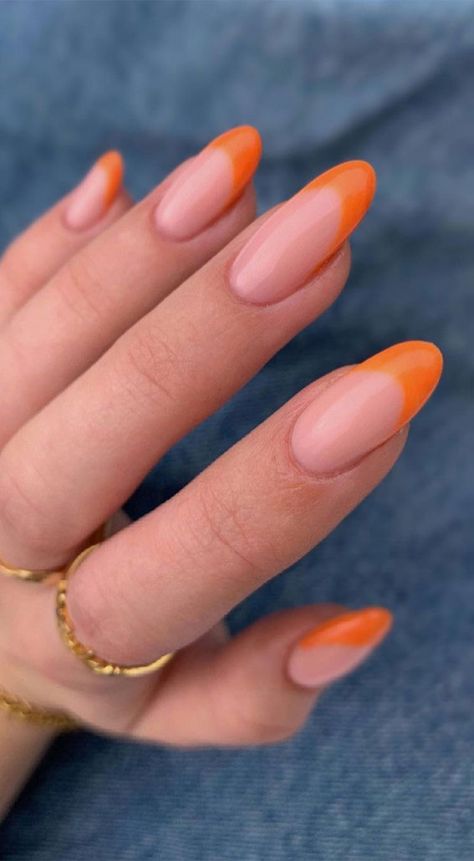 Almond Nails Red, Almond Nails French, Almond Nails Designs, Vacation Nails, Homecoming Nails, Orange Nails, Funky Nails, French Tip Nails, Best Acrylic Nails