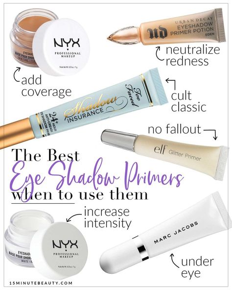 Best eye shadow primers and what each one is good for. My favorite eye shadow primers! I've tried hundreds of these primers, and there are some differences between them. These are the ones that have worked the best for me. Best Eyeshadow Primer, Oily Skin Products, Best Eye Primer, Primer For Oily Skin, Eye Shadow Primer, Best Eyeshadow, Red Makeup, Makeup Guide, Best Beauty Tips