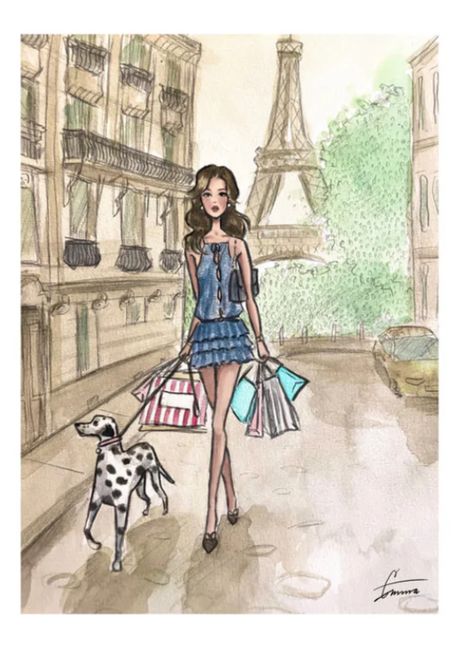 Sketch Cute, Paris Drawing, Shopping In Paris, Girly Graphics, Parisian Art, Paris Illustration, Paris Girl, Cute Sketches, Paris Shopping