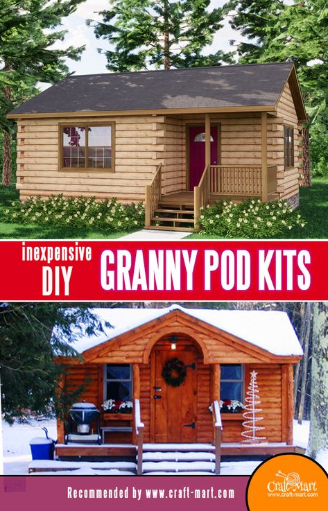 Small House Plans 1 Bedroom, Shed To Cabin Conversion, Grandma Pods, Round Homes, Tiny Log Cabins, Simple Cabin, Cute Small Houses, Cottage Kits, Granny Pods