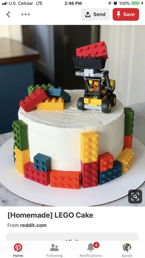 Lego Bday Cake, Lego Cake Ideas Boys, 4 Birthday Cake Boy, 5th Birthday Cake Boys, Lego Birthday Party Cake, Lego Cakes For Boys, Lego Cake Ideas, Easy Lego Cake, Lego Party Food