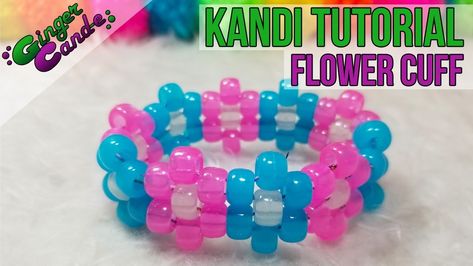 Rawring 20s Rave Candy, Rave Kandi Ideas, Cuffs Diy, Rave Bracelets, Kandi Cuff Patterns, Diy Kandi Bracelets, Pony Bead Bracelets, Candy Flowers, Pony Bead Crafts