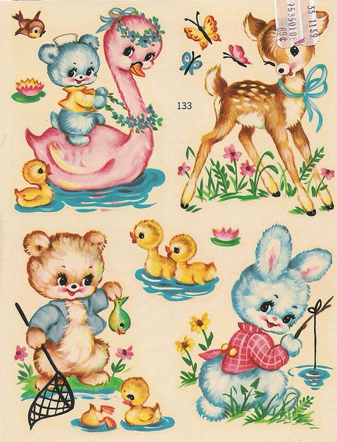 Cute Animal Decals Mom loved decals. Anything that got a frest coat of paint got a new decal. Swan Clipart, Baby Decals, Vintage Cartoons, Clipart Baby, Image Transfers, Art Mignon, Card Background, Nursery Decals, Vintage Nursery