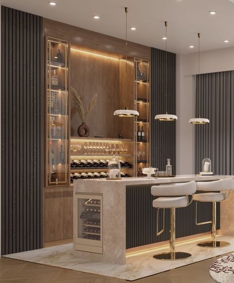 Bar Counter Design Home, Home Bar Designs Luxury, Contemporary Home Bar Designs, Luxury Bar Design, Modern Home Bar Designs, Bar Lounge Room, Bar Counter Design, Home Bar Areas, Home Bar Rooms