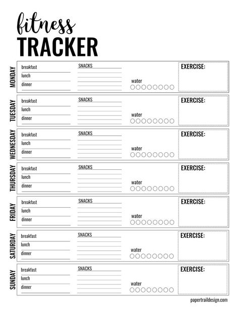 Health & Fitness Tracker Free Printable Planner Page - Paper Trail Design Health Tracker Printable, Tracker Free Printable, Printable Fitness Tracker, Fitness Journal Printable, Training Journal, Fitness Planner Free, Fitness Tracker Printable, Paper Trail Design, Free Printable Planner