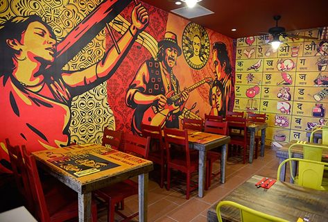 Are you looking for coffee shop mural art ideas? Check this collection of exceptional artworks done by the most talented artists around the world. Knotty Pine Doors, Indian Cafe, Interior Wall Insulation, Restaurant Design Inspiration, Mini Cafe, Mural Art Design, Bollywood Theme, Lake House Interior, Restaurant Themes