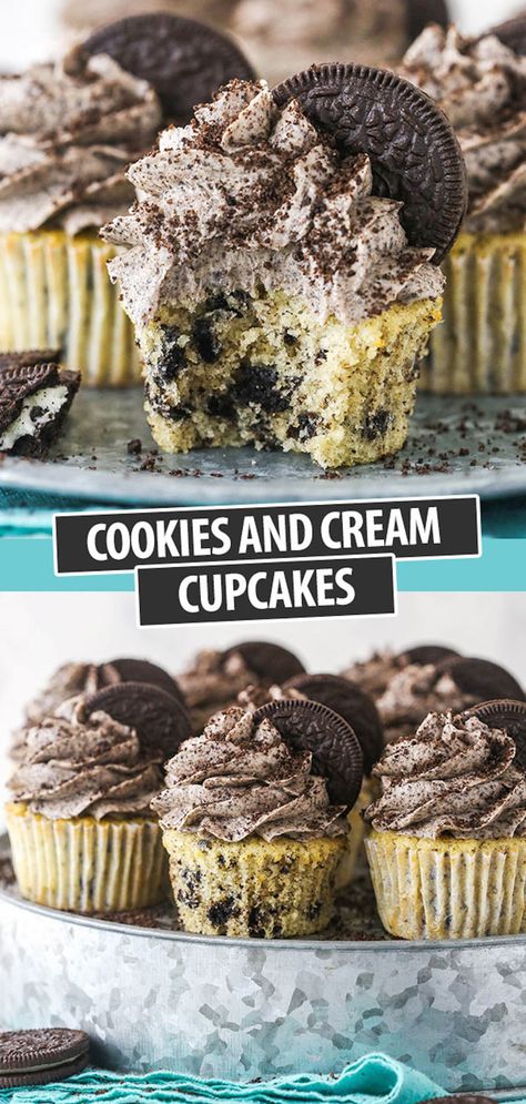 Have you ever dreamt of a soft and fluffy cupcake filled with Oreo cookie pieces and topped with Oreo buttercream? Well, that dream just became a reality with these delicious Oreo Cookies and Cream Cupcakes! #oreocupcakes #cookiesandcreamcupcakes #oreofrosting #oreodesserts #oreodessertrecipes #oreorecipes #cupcakerecipes Gluten Free Cookies And Cream Cupcakes, Easy Cookies And Cream Cupcakes, Cookies And Cream Cupcake Recipe, Cookies N Cream Recipes, Oreo Cupcakes From Scratch, Cookies N Cream Cupcakes, Oreo Cupcake Recipe, Oreo Muffins, Cookies And Cream Cupcakes