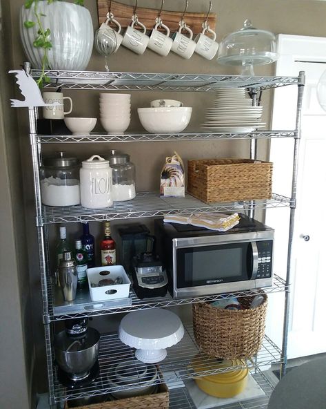 Omar Shelving Ikea, Ikea Kitchen Rack, Open Shelf Pantry, Ikea Omar, Open Kitchen Shelving, Stainless Steel Kitchen Shelves, Kitchen Gadgets Organization, Laundry Pantry, Dark Green Living Room