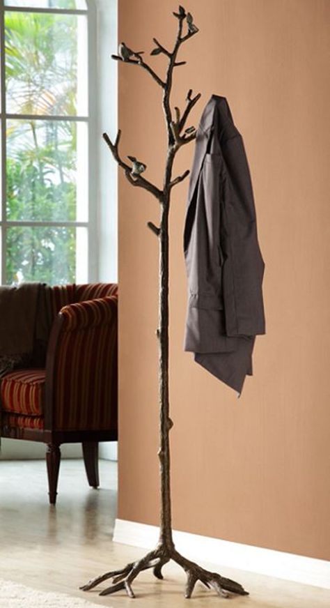 15 Cool DIY Branch Coat Racks | Home Design And Interior Antler Coat Rack, Wall Entryway, Tree Coat Rack, Coat Tree, Iron Accents, Standing Coat Rack, Metal Birds, Hat Rack, Bird On Branch