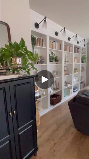 1.1M views · 10K reactions | One of my favorite projects in my house so far are these beautiful built-in bookshelves. We went from boring family room, to something completely customized to our style. We used the IKEA Billy bookshelf hack for these built ins to make this project affordable and to make it feel exactly our style. I love built ins because I get to change out all of the decor on the shelves depending on what feels beautiful to me and this is just one factor in my house that makes it feel like home. #sellinghomes #stagingworks #stagingsells #humbleabodeva #humbleabode #realestate #interiordecorating #interiordecorator #homestager #occupiedstaging #ikeabookshelf #ikeabillybookcase #ikeahack #ikeabookshelfhack | Humble Abode | Humble Abode · Original audio Billy Bookshelf Hack, Ikea Billy Bookshelf, Bookshelf Hack, Ikea Bookshelf Hack, Dark Academia Office, Academia Office, Ikea Bookshelves, Ikea Billy Bookcase, Split Level House