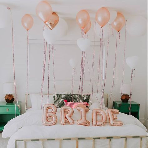 Gah! We just love these letter balloons, and what a neat way to surprise the bride in her room for a bachelorette getaway weekend! .photo @makennadeveyphotography planning + design @perfectlypoised_events florals @foragedandfern hair + makeup @hairandmakeupbysydney calligraphy + signage @doubledippedcalligraphy cake @genevastone catering @newfoodtuesdayz champagne @onehope venue @theharlowhouse.#balloons #brideballoons #bride #engaged #bride2be #bachelorette #bacheloretteparty #bachelorettewe Bohemian Bachelorette Party, Bohemian Bachelorette, Gluten Free Wedding Cake, Gluten Free Wedding, Palm Springs Bachelorette Party, Tropical Bachelorette Party, Disney Bachelorette, Tropical Bachelorette, Palm Springs Bachelorette