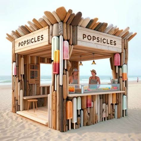 Beach Booth Design, Beach Shop Design, Popsicle Shop, Beach Kiosk, Popsicle Stand, Food Stand Design, Popsicle Design, Bistro Decor, Ice Cream Stand