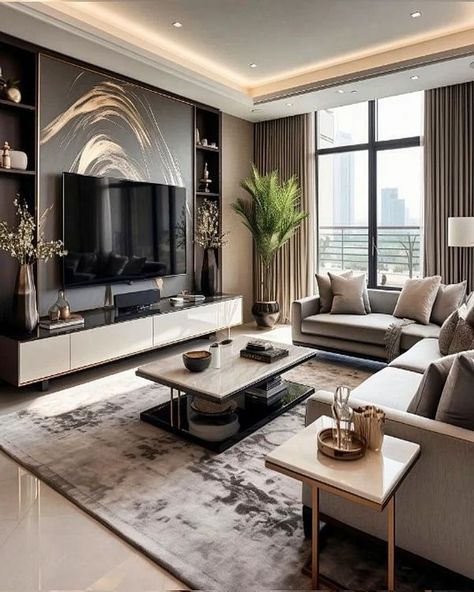 Ruang Tv, Interior Design Your Home, Luxury Living Room Design, Tv Wall Design, Living Room Design Decor, Interior Wall Design, Home Design Living Room, Living Room Tv Wall, Decoration Inspiration