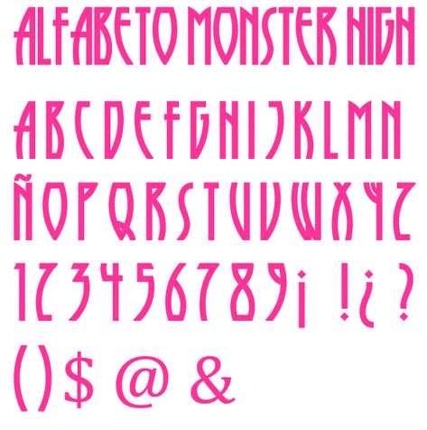 Alfabeto de la fuente original de Monster High en rosa. Monster High Font, Monster High Graduation Cap, Monster High Coffin, Monster High Printables, Monster High Bedroom, Cute Fonts Alphabet, Monster High Birthday Party, Grinch Face Svg, Best Fonts