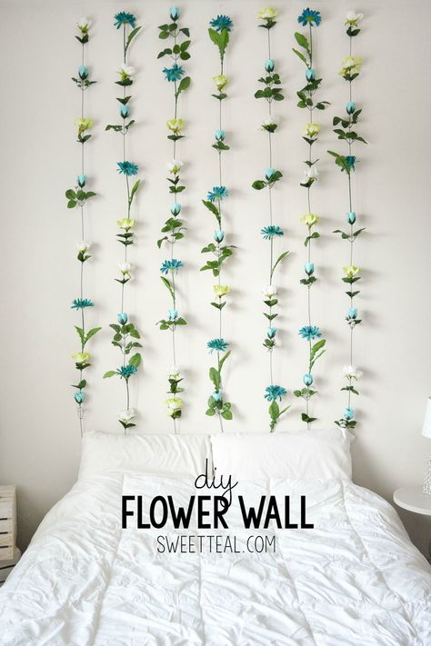 DIY Flower Wall Headboard Tutorial. #diy #headboard #cheapheadboard… Diy Bedroom Decor For Teens, Wall Headboard, Diy Flower Wall, Diy Dorm Decor, Teenage Room Decor, Bedroom Decor On A Budget, Bedroom Decor For Women, Diy Projects For Bedroom, Grey Bedroom Decor