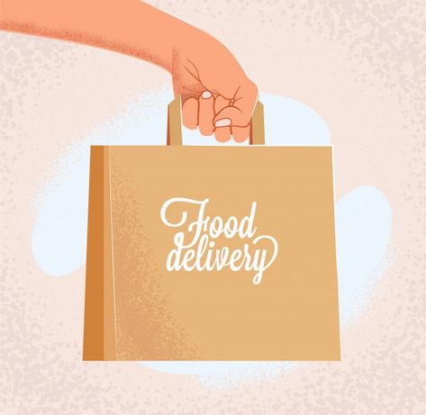 Paper Bag Illustration, Craft Paper Bag, Delivery Sign, Ux Project, Hand Held Food, Outstretched Hand, Paper Cartoon, Delivery Food, Cartoon Vintage