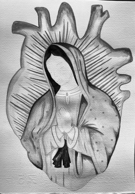 Easy Virgencita Drawing, Virgen Mary Drawings, Someone Praying Drawing, Mexican Culture Drawings, La Drawing Art, Simple Chicano Drawings, Lady Of Guadalupe Drawing, Virgin Drawing, Drawing Ideas Cross