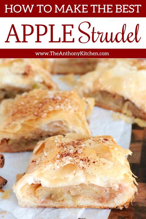 Easy Apple Strudel Recipe, Apple Strudel Recipe, Easy Apple Strudel, Phyllo Recipes, Strudel Recipes, Apple Desserts Easy, Fingerfood Party, Apple Strudel, Apple Dessert