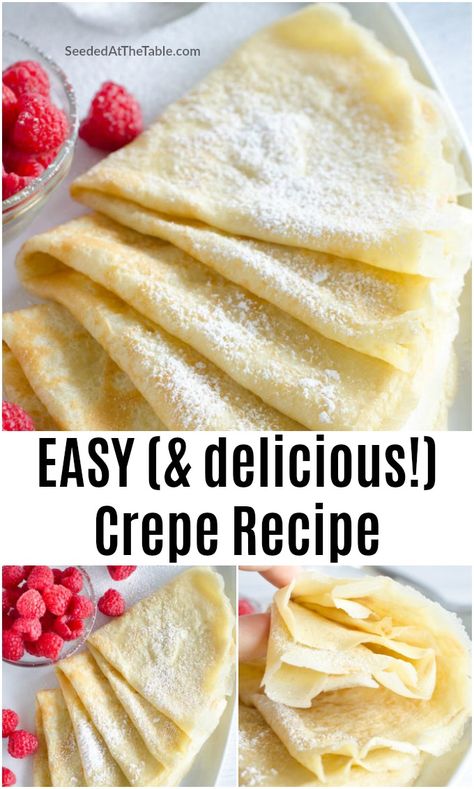 No fancy equipment is needed for this easy crepe recipe. Mix flour, milk, eggs and baking powder in a blender to make this basic crepe batter for breakfast or dessert! Crepe Batter Recipe, Best Crepe Recipe, French Crepe Recipe, Easy Pancake Recipe, Sweet Crepes Recipe, Crepe Mix, Easy Pancake, Crepe Suzette, Easy Crepe Recipe