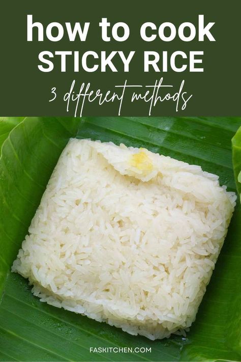 A sticky rice in banana leaf, showcasing its glutinous texture and potential as a versatile ingredient. How To Make Sweet Sticky Rice, Sweet Glutinous Rice Recipe, How To Cook Glutinous Rice, How To Make Sticky Rice With Normal Rice, How To Make Sticky Rice On The Stove, Coconut Sticky Rice Recipe, How To Cook Sticky Rice, Chinese Sticky Rice Recipe, Sticky Rice Rice Cooker