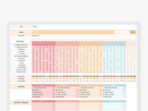 Productivity Planner - Harmony creativenotion Excel Planner, Monthly Tasks, Budget Spreadsheet Template, Budget Template Free, Planner Minimal, Progress Tracker, Life Planner Organization, Daily Routine Planner, Monthly Budget Spreadsheet