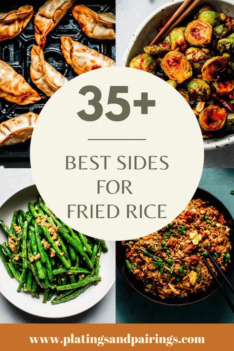 Wondering what to serve with fried rice for dinner? Look no further! Here's a list of the 30+ best sides for fried rice! These recipes are all quick, easy and delicious. What To Make With Fried Rice, What Goes With Fried Rice, What To Eat With Fried Rice, Fried Rice Sides, What To Serve With Fried Rice, Chinese Sides Recipes, Fried Rice Side Dish, Rice Bento, Best Fried Rice Recipe