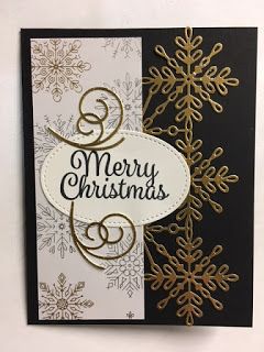 Here is a very fun card I found on Pinterest. You can see the original card here .  I had all the stuff except the wording and die to mak... Black Christmas Cards, Stampin Up Anleitung, Stamped Christmas Cards, Snowflake Cards, Homemade Christmas Cards, Stampin Up Christmas Cards, Merry Christmas To All, Diy Christmas Cards, Christmas Cards To Make