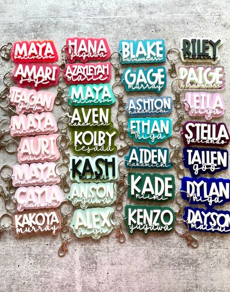 Acrylic Bag Tag, Backpack Name Tags, Acrylic Name Keychain, Acrylic Name Tags, Kids Bag Tags, Fishing Cake Topper, Wire Keychain, Acrylic Crafts, Nametags For Kids