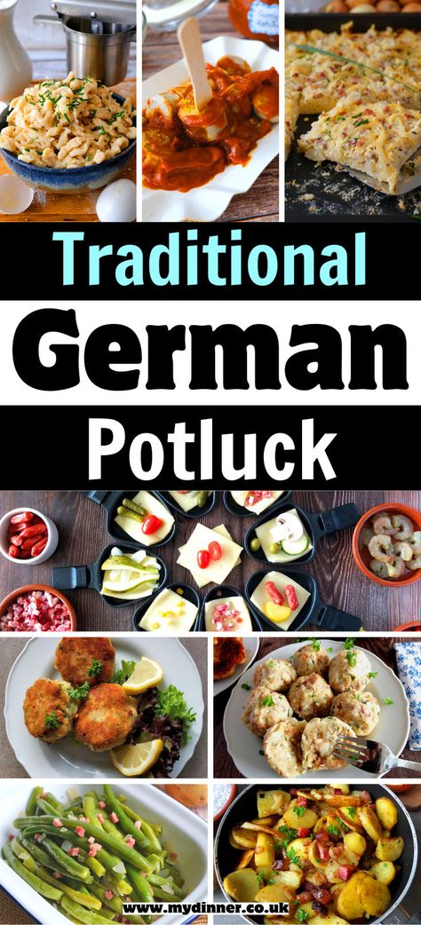 Traditional German Potluck German Party Food, Recipes For Potluck, German Cuisine Recipes, German Recipes Dinner, German Snacks, Easy German Recipes, German Party, Traditional German Food, Food Authentic