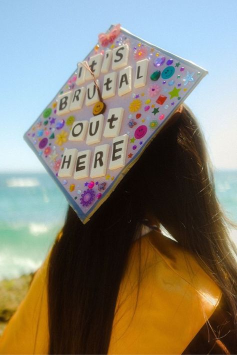 graduation cap decoration supplies High School Graduation Cap Designs, College Grad Cap Ideas, Graduation Cap Decoration Diy, High School Graduation Cap, College Graduation Cap Decoration, Grad Hat, Grad Cap Designs, Diy Graduation Cap, Graduation Party Ideas