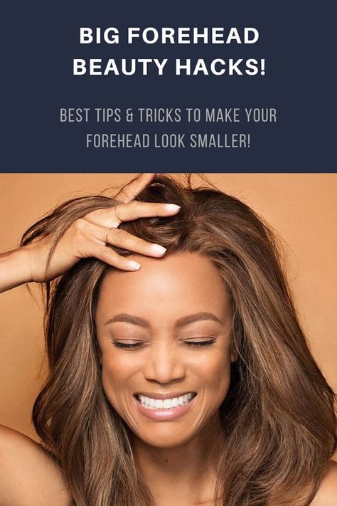 Do you have a big forehead and want to conceal it? We show you tips & tricks to make your forehead look smaller. #bigforehead #makeuptips #makeuptricks #beautyhacks Long Bangs For Big Forehead, Bangs For A High Forehead, Box Braids For Big Foreheads, Good Hairstyles For Big Foreheads, Big Forehead Tips Hairstyles, Best Bangs For Large Forehead, Haircuts To Make Your Forehead Smaller, Best Haircut For High Forehead, Hair For Wide Forehead